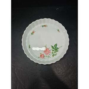 Christine Holm White Porcelain Quiche Tart‎ Dish, Baking Dish, Pink Rose Pie Pan